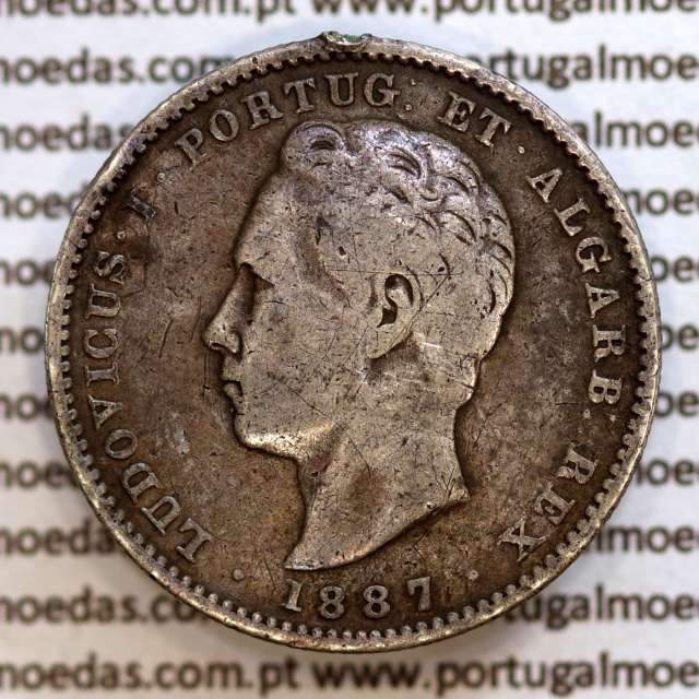 200 réis 1887 prata D. Luis I, dois tostões prata 1887, World Coins Portugal KM 512
