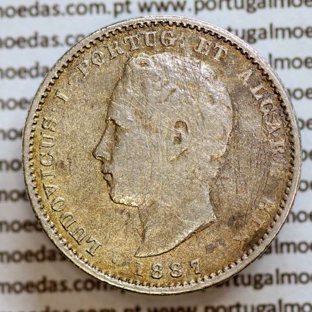 200 réis 1887 prata D. Luis I, dois tostões prata 1887, World Coins Portugal KM 512