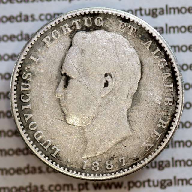 200 réis 1887 prata D. Luis I, dois tostões prata 1887, World Coins Portugal KM 512
