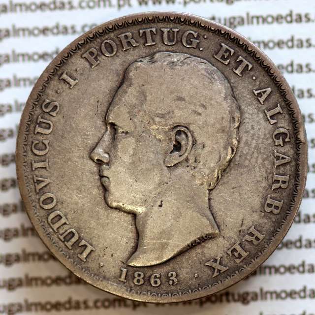 500 réis 1863 prata D. Luis I, moeda de cinco tostões prata 1863, World Coins Portugal KM 509