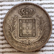 500 réis 1863 prata D. Luis I, moeda de cinco tostões prata 1863, World Coins Portugal KM 509