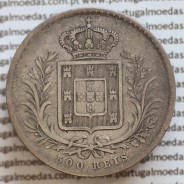 500 réis 1863 prata D. Luis I, moeda de cinco tostões prata 1863, World Coins Portugal KM 509