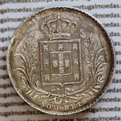 500 réis 1864 prata D. Luis I, moeda de cinco tostões prata 1864, World Coins Portugal KM 509