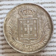 500 réis 1864 prata D. Luis I, moeda de cinco tostões prata 1864, World Coins Portugal KM 509