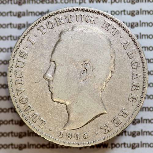 500 réis 1865 prata D. Luis I, moeda de cinco tostões prata 1865, World Coins Portugal KM 509