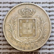 500 réis 1865 prata D. Luis I, moeda de cinco tostões prata 1865, World Coins Portugal KM 509