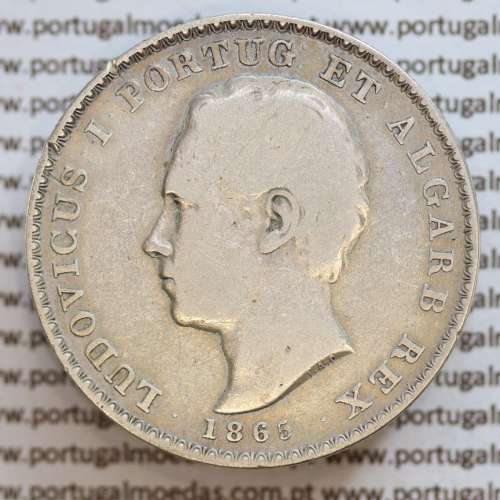 500 réis 1865 prata D. Luis I, moeda de cinco tostões prata 1865, World Coins Portugal KM 509
