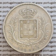 500 réis 1865 prata D. Luis I, moeda de cinco tostões prata 1865, World Coins Portugal KM 509