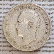 500 réis 1866 prata D. Luis I, moeda de cinco tostões prata 1866, World Coins Portugal KM 509