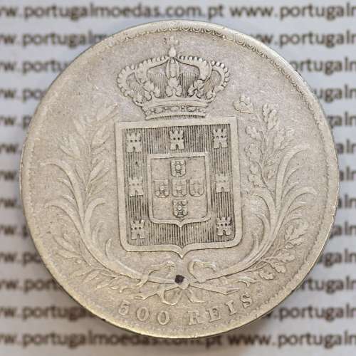 500 réis 1866 prata D. Luis I, moeda de cinco tostões prata 1866, World Coins Portugal KM 509