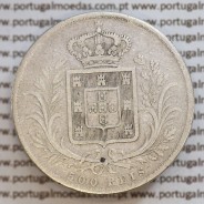 500 réis 1866 prata D. Luis I, moeda de cinco tostões prata 1866, World Coins Portugal KM 509