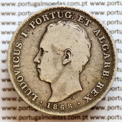 500 réis 1868 prata D. Luis I, moeda de cinco tostões prata 1868, World Coins Portugal KM 509 .L1.12.06.B8