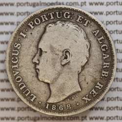 500 réis 1868 prata D. Luis I, moeda de cinco tostões prata 1868, World Coins Portugal KM 509 .L1.12.06.B8