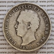 500 réis 1868 prata D. Luis I, moeda de cinco tostões prata 1868, World Coins Portugal KM 509 .L1.12.06.B8