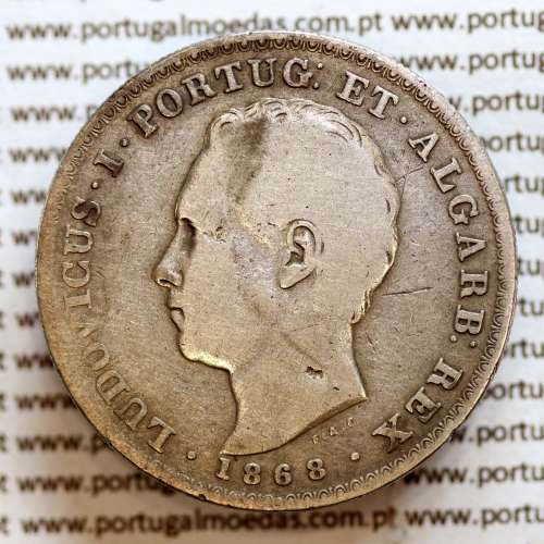 500 réis 1868 prata D. Luis I, moeda de cinco tostões prata 1868, World Coins Portugal KM 509 .L1.12.06.C2