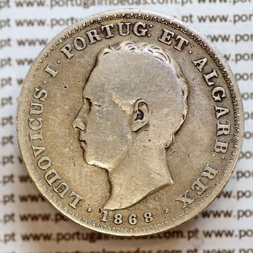 500 réis 1868 prata D. Luis I, moeda de cinco tostões prata 1868, World Coins Portugal KM 509 .L1.12.06.C4