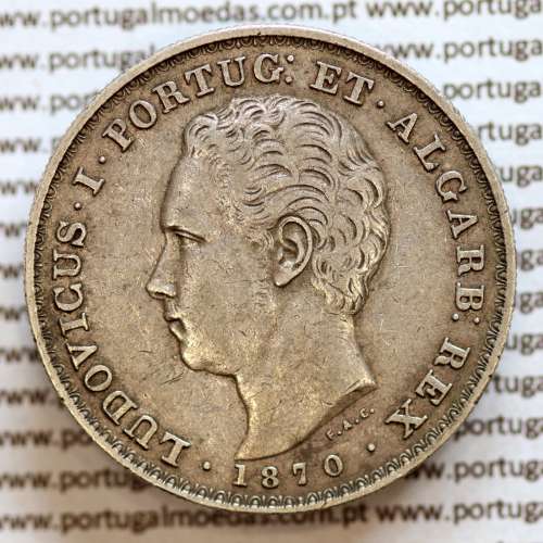 500 réis 1870 prata D. Luis I, moeda de cinco tostões prata 1870, World Coins Portugal KM 509 L1.12.07.A5