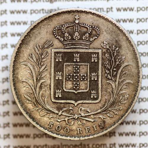 500 réis 1870 prata D. Luis I, moeda de cinco tostões prata 1870, World Coins Portugal KM 509 L1.12.07.A5