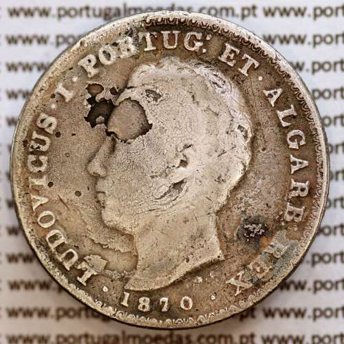 500 réis 1870 prata D. Luis I, moeda de cinco tostões prata 1870, World Coins Portugal KM 509 L1.12.07.C3