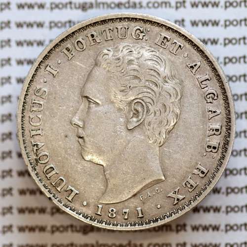 500 réis 1871 prata D. Luis I, moeda de cinco tostões prata 1871, World Coins Portugal KM 509 L1.12.08.A5