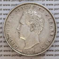 500 réis 1871 prata D. Luis I, moeda de cinco tostões prata 1871, World Coins Portugal KM 509 L1.12.08.A5