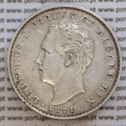 500 réis 1871 prata D. Luis I, moeda de cinco tostões prata 1871, World Coins Portugal KM 509 L1.12.08.A5