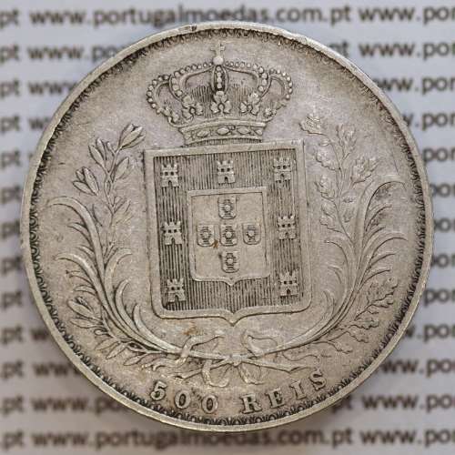 500 réis 1871 prata D. Luis I, moeda de cinco tostões prata 1871, World Coins Portugal KM 509 L1.12.08.A5