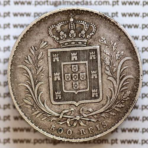 500 réis 1871 prata D. Luis I, moeda de cinco tostões prata 1871, World Coins Portugal KM 509. L1.12.08.A7