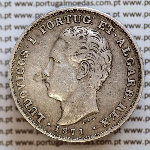 500 réis 1871 prata D. Luis I, moeda de cinco tostões prata 1871, World Coins Portugal KM 509. L1.12.08.A7