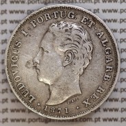 500 réis 1871 prata D. Luis I, moeda de cinco tostões prata 1871, World Coins Portugal KM 509. L1.12.08.A7