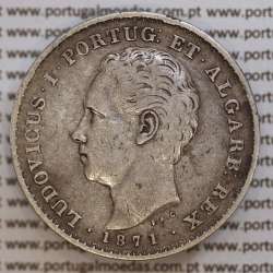 500 réis 1871 prata D. Luis I, moeda de cinco tostões prata 1871, World Coins Portugal KM 509. L1.12.08.B3