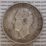 500 réis 1871 prata D. Luis I, moeda de cinco tostões prata 1871, World Coins Portugal KM 509. L1.12.08.B3