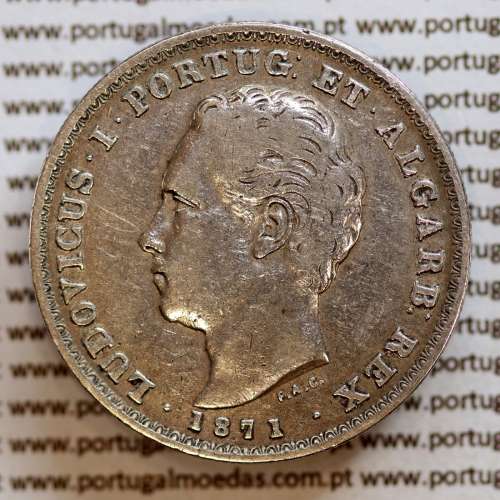 500 réis 1871 prata D. Luis I, moeda de cinco tostões prata 1871, World Coins Portugal KM 509. L1.12.08.b4