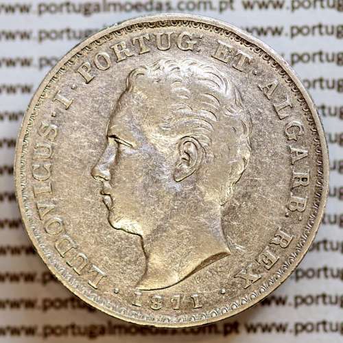 500 réis 1871 prata D. Luis I, moeda de cinco tostões prata 1871, World Coins Portugal KM 509. L1.12.08.b5