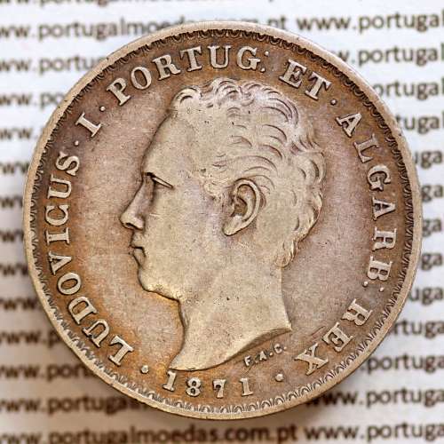 500 réis 1871 prata D. Luis I, moeda de cinco tostões prata 1871, World Coins Portugal KM 509. L1.12.08.b7