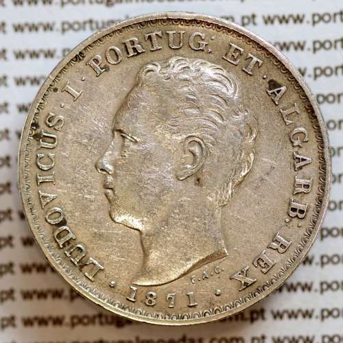 500 réis 1871 prata D. Luis I, moeda de cinco tostões prata 1871, World Coins Portugal KM 509 .L1.12.08.B8