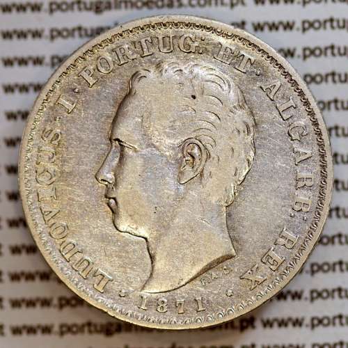 500 réis 1871 prata D. Luis I, moeda de cinco tostões prata 1871, World Coins Portugal KM 509 .L1.12.08.C2