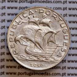 5$00 1946 prata, moeda 5 Escudos prata 1946 da Republica Portuguesa, (MBC+/Bela-), World Coins Portugal KM 581