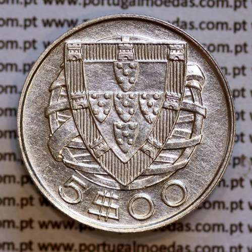 5$00 1946 prata, moeda 5 Escudos prata 1946 da Republica Portuguesa, (MBC+/Bela-), World Coins Portugal KM 581