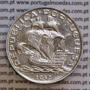 5$00 1946 prata, moeda 5 Escudos prata 1946 da Republica Portuguesa, (MBC+/Bela-), World Coins Portugal KM 581