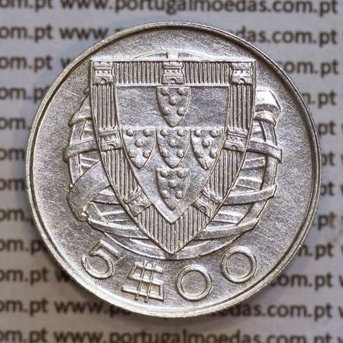 5$00 1946 prata, moeda 5 Escudos prata 1946 da Republica Portuguesa, (MBC+/Bela-), World Coins Portugal KM 581