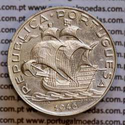 5$00 1946 prata, moeda 5 Escudos prata 1946 da Republica Portuguesa, (Bela), World Coins Portugal KM 581