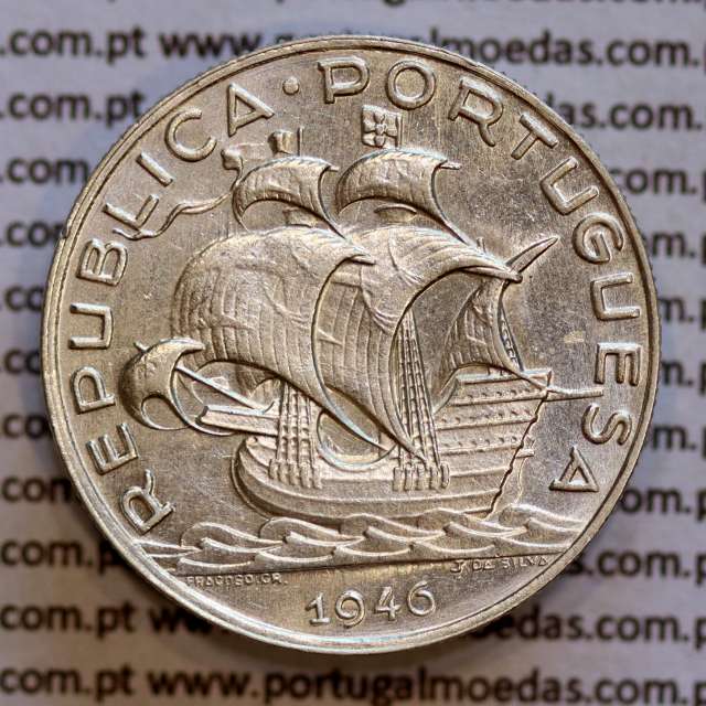 Portugal, silver coin of 5 Escudos 1946, 5$00 1946 silver coin of the Portuguese Republic, (AU), World Coins Portugal KM 581