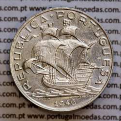 5$00 1946 prata, moeda 5 Escudos prata 1946 da Republica Portuguesa, (Bela), World Coins Portugal KM 581