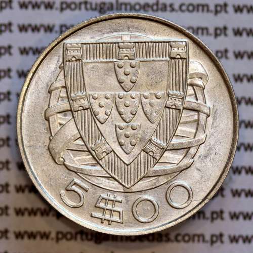 Portugal, silver coin of 5 Escudos 1946, 5$00 1946 silver coin of the Portuguese Republic, (AU), World Coins Portugal KM 581