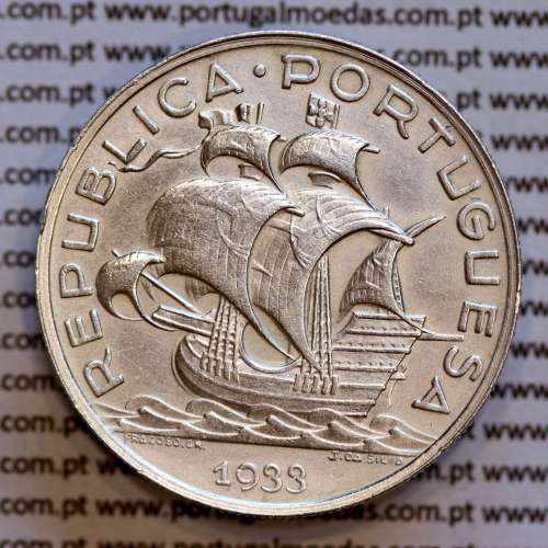10 escudos 1933 prata, 10$00 1933 prata da Republica Portuguesa, (MBC+),  World Coins Portugal KM 582