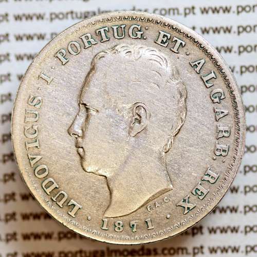 500 réis 1871 prata D. Luis I, moeda de cinco tostões prata 1871, World Coins Portugal KM 509 .L1.12.08.C7