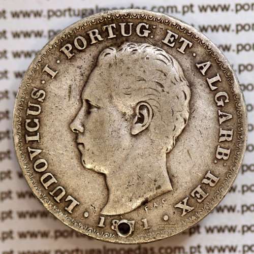 500 réis 1871 prata D. Luis I, moeda de cinco tostões prata 1871, World Coins Portugal KM 509 .L1.12.08.D3