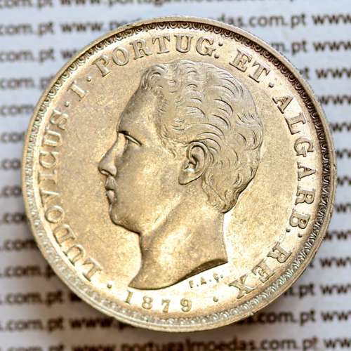 500 réis 1879 prata D. Luis I, moeda de cinco tostões prata 1879, World Coins Portugal KM 509 .L1.12.16.A3