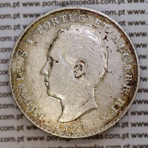 500 réis 1879 prata D. Luis I, moeda de cinco tostões prata 1879, World Coins Portugal KM 509 .L1.12.16.C5